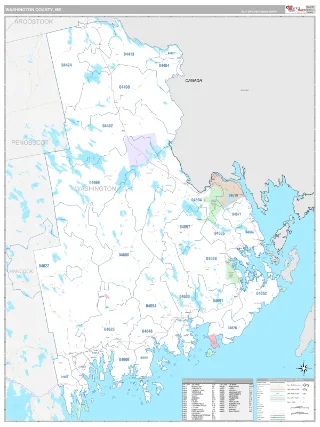 Washington County, ME Classic style ZIP Code wall map