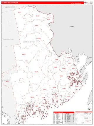 Washington County, ME RedLine style ZIP Code wall map