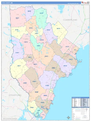 York County, ME ColorCast style ZIP Code wall map