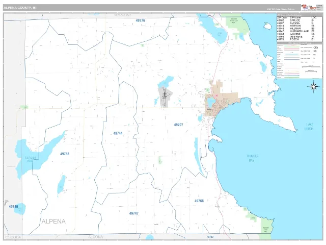 Alpena County, MI ZIP Code Wall Map, Classic style