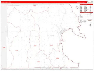 Alpena County, MI RedLine style ZIP Code wall map