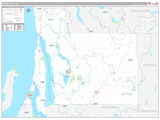 Antrim County, MI ZIP Code Wall Map, Classic style
