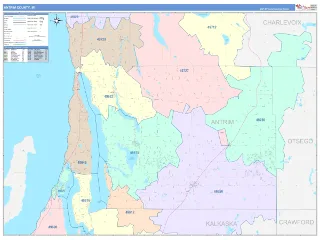Antrim County, MI ColorCast style ZIP Code wall map