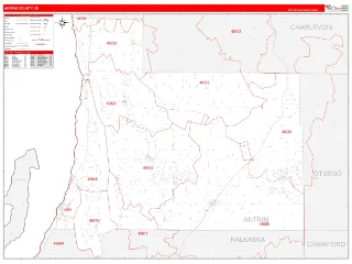 Antrim County, MI RedLine style ZIP Code wall map