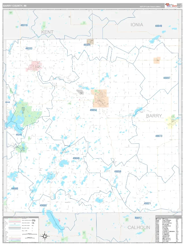 Barry County, MI ZIP Code Wall Map, Classic style