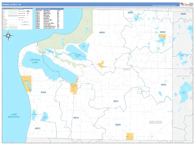Benzie County, MI ZIP Code Wall Map, Business Reference style