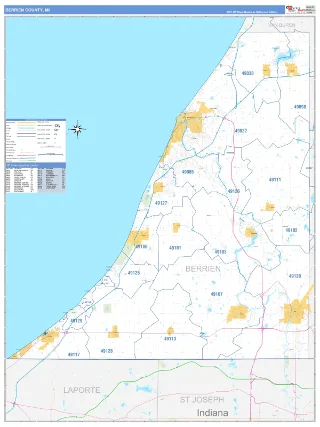 Berrien County, MI Business Reference style ZIP Code wall map
