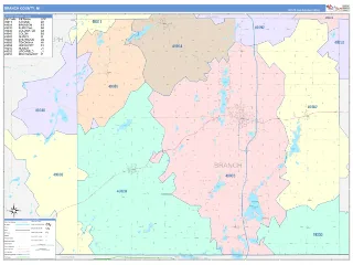 Branch County, MI ColorCast style ZIP Code wall map