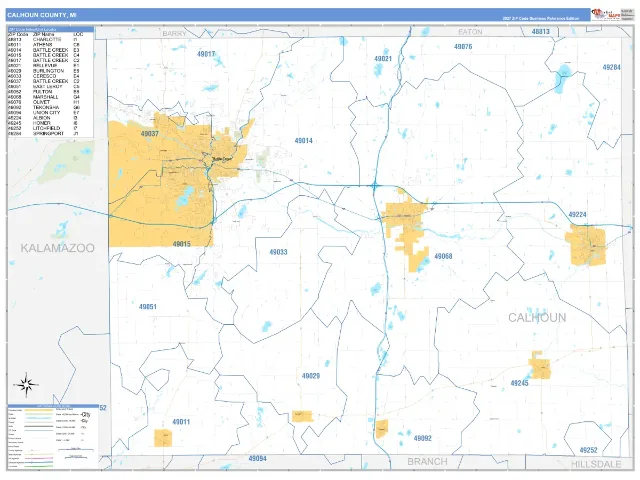 Calhoun County, MI ZIP Code Wall Map, Business Reference style