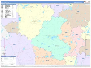 Cass County, MI ColorCast style ZIP Code wall map