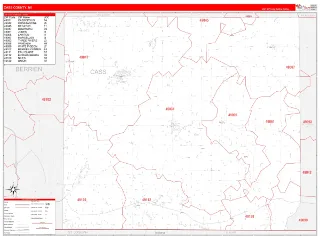 Cass County, MI RedLine style ZIP Code wall map