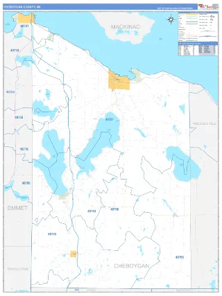 Cheboygan County, MI Business Reference style ZIP Code wall map
