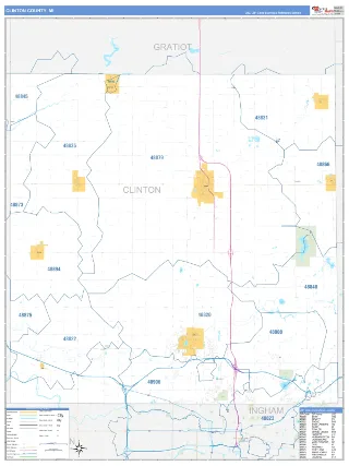 Clinton County, MI Business Reference style ZIP Code wall map