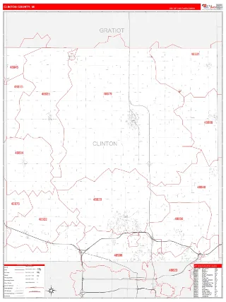 Clinton County, MI RedLine style ZIP Code wall map