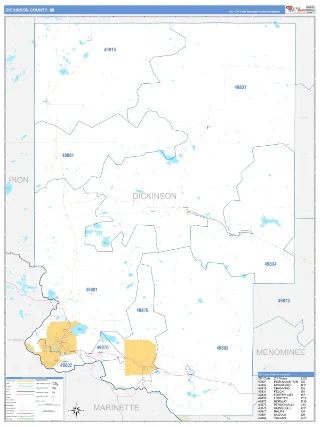 Dickinson County, MI Business Reference style ZIP Code wall map