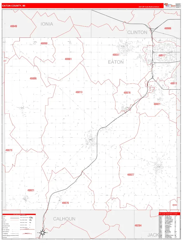 Eaton County, MI ZIP Code Wall Map, RedLine style