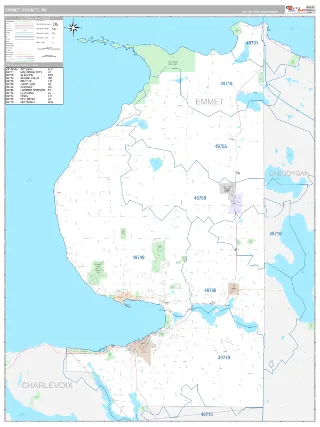 Emmet County, MI Classic style ZIP Code wall map