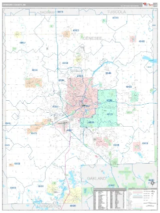 Genesee County, MI Classic style ZIP Code wall map