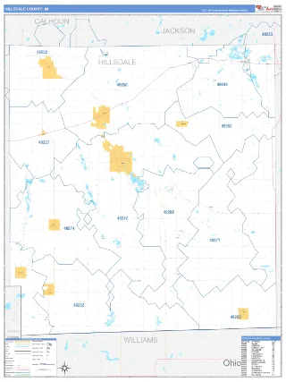 Hillsdale County, MI Business Reference style ZIP Code wall map
