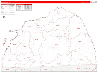 Huron County, MI RedLine style ZIP Code wall map