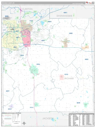 Ingham County, MI Classic style ZIP Code wall map