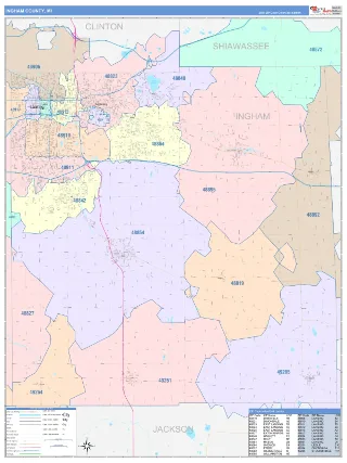 Ingham County, MI ColorCast style ZIP Code wall map