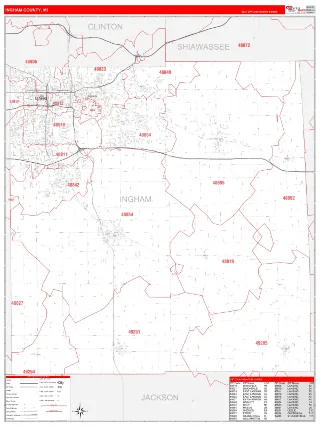 Ingham County, MI RedLine style ZIP Code wall map