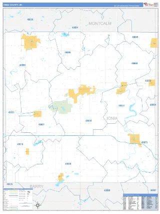 Ionia County, MI Business Reference style ZIP Code wall map