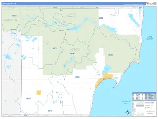 Iosco County, MI Business Reference style ZIP Code wall map