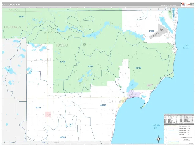 Iosco County, MI ZIP Code Wall Map, Classic style