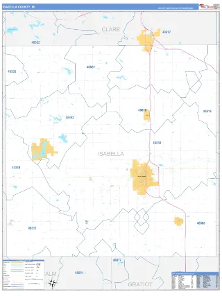 Isabella County, MI Business Reference style ZIP Code wall map