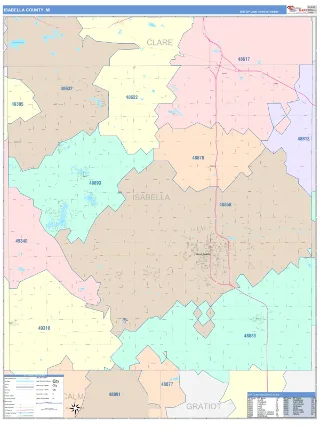 Isabella County, MI ColorCast style ZIP Code wall map