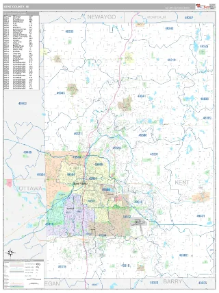 Kent County, MI Classic style ZIP Code wall map