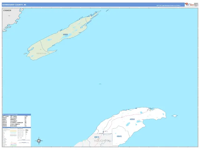 Keweenaw County, MI ZIP Code Wall Map, Business Reference style