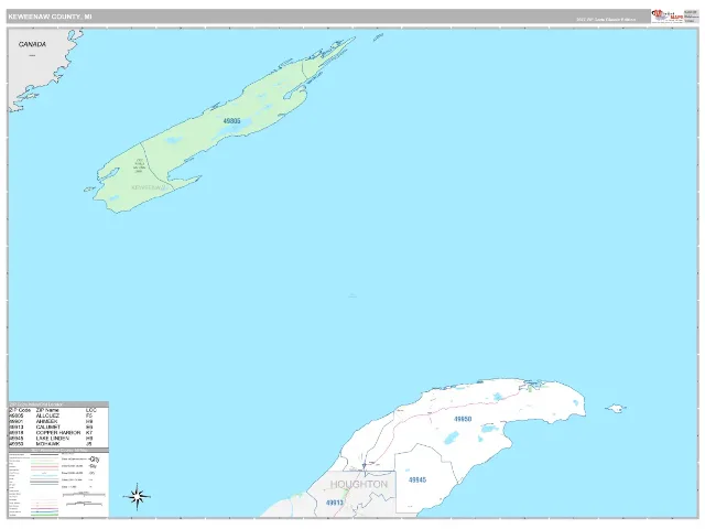 Keweenaw County, MI ZIP Code Wall Map, Classic style