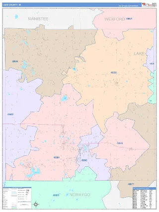 Lake County, MI ColorCast style ZIP Code wall map