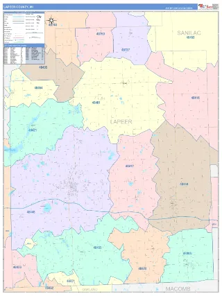 Lapeer County, MI ColorCast style ZIP Code wall map