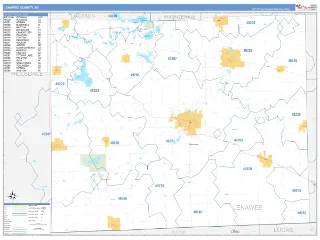 Lenawee County, MI Business Reference style ZIP Code wall map