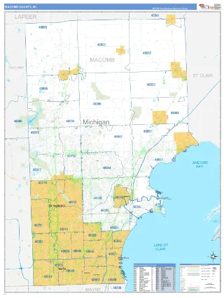 Macomb County, MI Business Reference style ZIP Code wall map