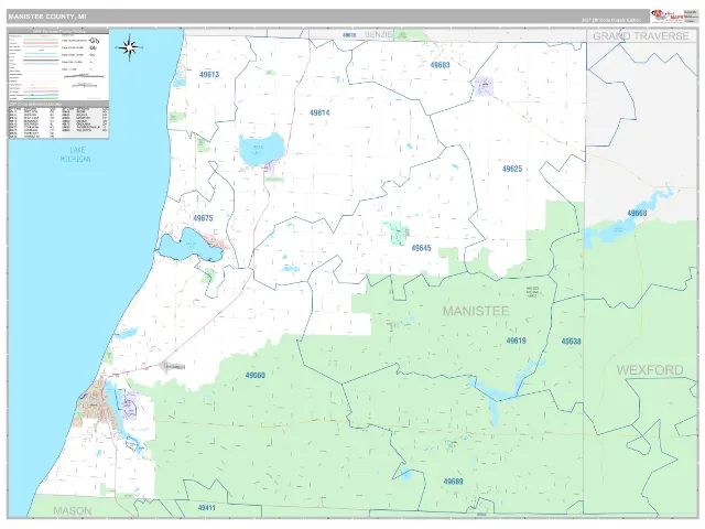 Manistee County, MI ZIP Code Wall Map, Classic style