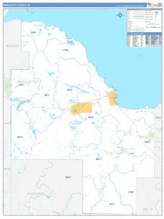 Marquette County, MI Business Reference style ZIP Code wall map
