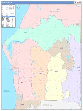 Mason County, MI ColorCast style ZIP Code wall map
