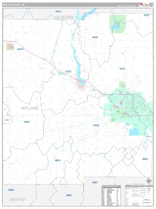 Midland County, MI Classic style ZIP Code wall map