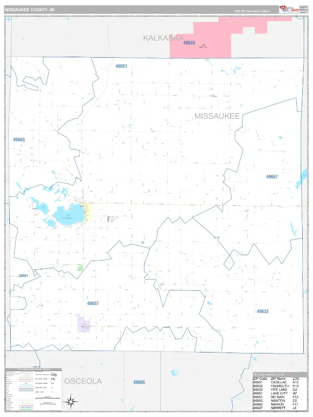 Missaukee County, MI ZIP Code Wall Map, Classic style