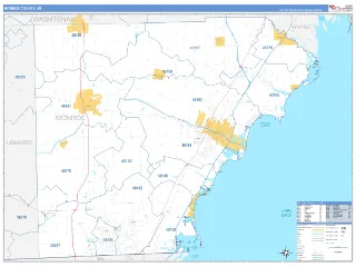 Monroe County, MI Business Reference style ZIP Code wall map