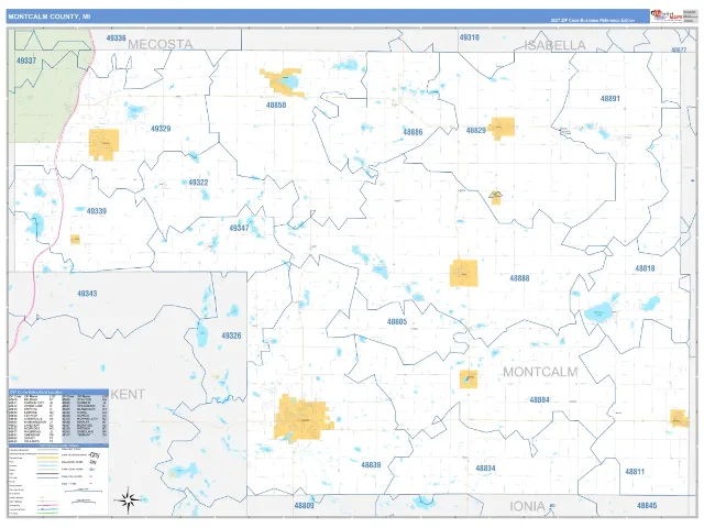 Montcalm County, MI ZIP Code Wall Map, Business Reference style