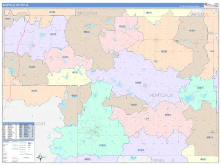 Montcalm County, MI ColorCast style ZIP Code wall map