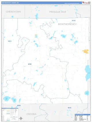 Montmorency County, MI Business Reference style ZIP Code wall map