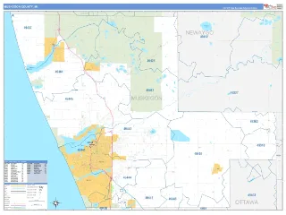 Muskegon County, MI Business Reference style ZIP Code wall map