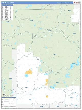 Newaygo County, MI Business Reference style ZIP Code wall map